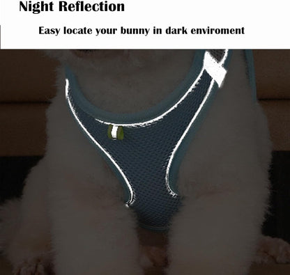 Rabbit Harness and Leash Set Escape Proof, Adjustable Soft Padded Vest, Breathable Mesh Bunny Harness with Reflective Strap, Safe for Small Animals(Green,M)