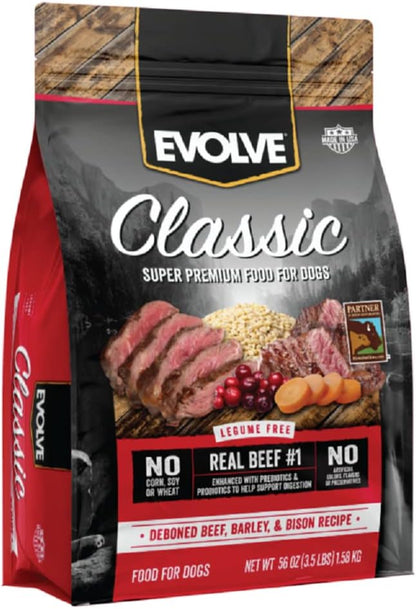 Evolve Pet Food Classics Deboned Beef, Barley and Bison Recipe Dog Food, 3.5-pounds