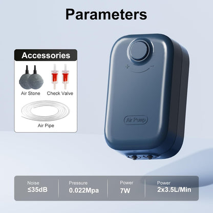 Aquarium Air Pump, Dual Outlet Quiet Oxygen Aerator Pump for Fish Tanks, Adjustable Air Valve Complete Bubbler Kit for Small Aquariums