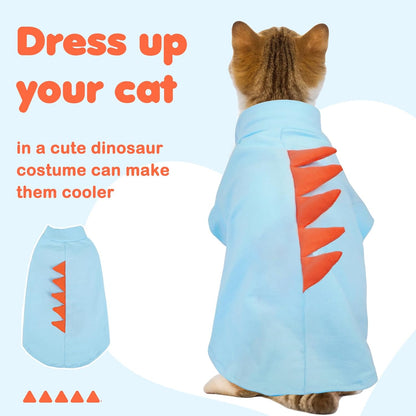 DENTRUN Sphynx Cat Clothes, Cute Dinosaur Design Hairless Cat Costume, Breathable Cotton Shirts Cat Clothes for Cats Only, Round Collar Kitten Daily T-Shirts with Sleeves, Cats Funny Cosplay Apparel