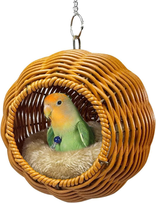Suspended Bird Nest, Chew-Resistant Steel Frame, Breathable and Washable Small Bird Bed for Cage, Warm Nest for Canary, Lovebird, Budgie, Finch (Brown)