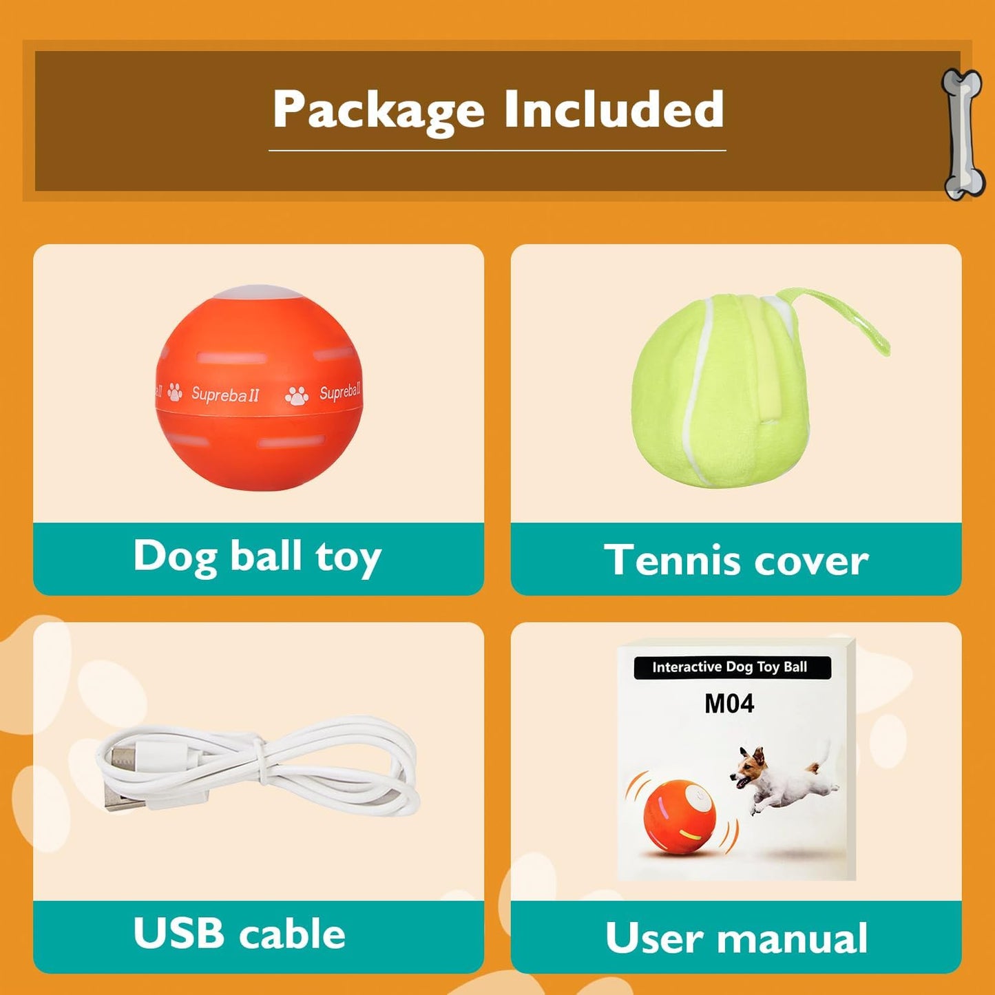 PetDroid Interactive Dog Toys Dog Ball,[2025 Newly Upgraded] Durable Motion Activated Automatic Rolling Ball Toys for/Small/Medium/Large Dogs,USB Rechargeable(Orange)