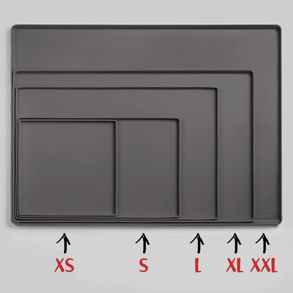 DogBuddy Dog Food Mat – Waterproof Dog Bowl Mat for Food and Water, Silicone Pet Feeding Mats for Floors, Non-Slip Placemat with High Edges for Dogs Bowls, Puppy Essentials (L: 24" x 16", Shadow)