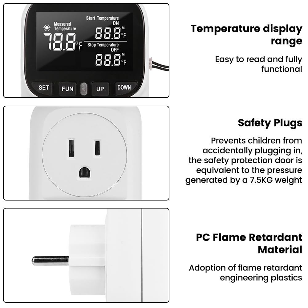Diymore 1800W Digital Temperature Controller Plug in Thermostat Outlet Digital RV Thermostat Heating Cooling Mode Timer 15A /120V -104℉~210℉ for Incubator Thermometer Pool Thermometer