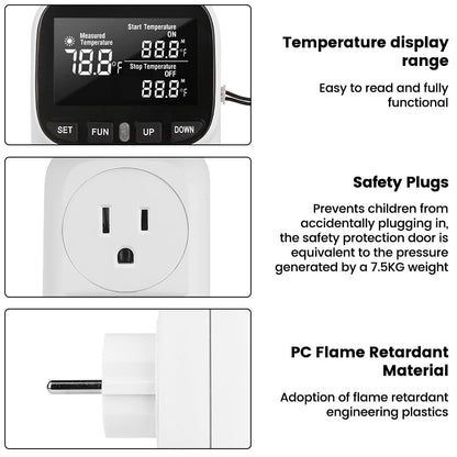 Diymore 1800W Digital Temperature Controller Plug in Thermostat Outlet Digital RV Thermostat Heating Cooling Mode Timer 15A /120V -104℉~210℉ for Incubator Thermometer Pool Thermometer