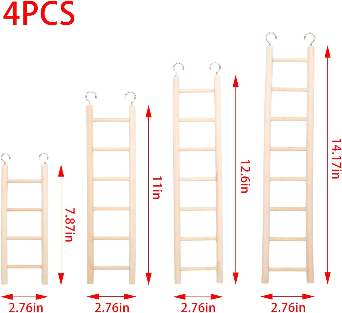 4 PCS Bird Ladder for Cage, Small Wooden Ladder Parrot Toy - Natural Chewable Bird Supplies for Parakeets, Cockatiels, Lovebirds - Easy to Install Perch Accessory（4,6,7,8 Tier）