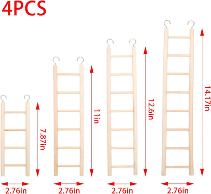 4 PCS Bird Ladder for Cage, Small Wooden Ladder Parrot Toy - Natural Chewable Bird Supplies for Parakeets, Cockatiels, Lovebirds - Easy to Install Perch Accessory（4,6,7,8 Tier）