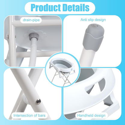 2 in 1 Pet Bathtub, Foldable Stand Dog Bath Tub, Portable Pet Wash Station Detachable Plastic Tub, Drainage Hole Long Pipe, Storage Rack, Indoor Outdoor, Pets Under 33lbs (Grey)