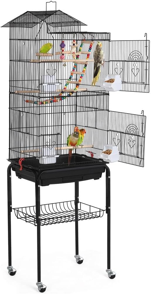 Yaheetech Bird Cage 64'' Medium Small Parrot Parakeet Bird Cages with Detachable Rolling Stand for Parrot Lovebirds Finches Parakeets Budgie Parrotlet Conures, Pet Flight Birdcage