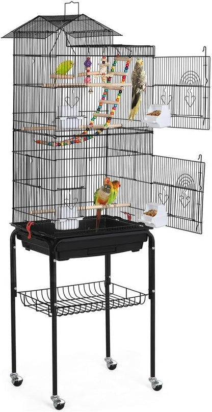 Yaheetech Bird Cage 64'' Medium Small Parrot Parakeet Bird Cages with Detachable Rolling Stand for Parrot Lovebirds Finches Parakeets Budgie Parrotlet Conures, Pet Flight Birdcage