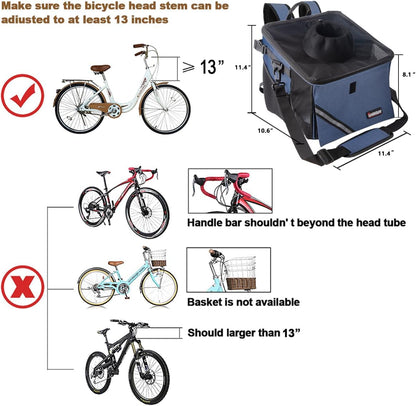 Pet Carrier Bicycle Basket Bag Pet Carrier/Booster Backpack for Dogs and Cats with Big Side Pockets,Comfy & Padded Shoulder Strap,Travel with Your Pet Safety（Classic Blue）