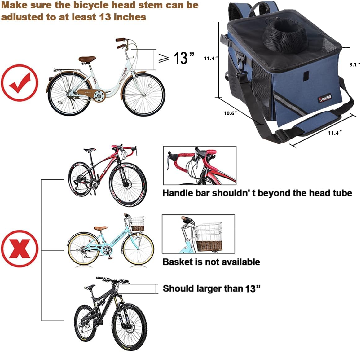 Pet Carrier Bicycle Basket Bag Pet Carrier/Booster Backpack for Dogs and Cats with Big Side Pockets,Comfy & Padded Shoulder Strap,Travel with Your Pet Safety（Classic Blue）