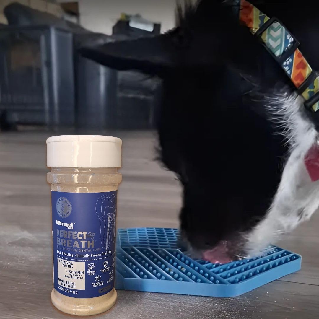MicraVet-Perfect Breath- Dental Care Meal Topper for Dogs–Reduces Plaque & Tartar, Supports Gut Health,Natural Probiotic Oral Powder with Colostrum, Zeolites & Cranberry – Freshens Breath, 5 oz