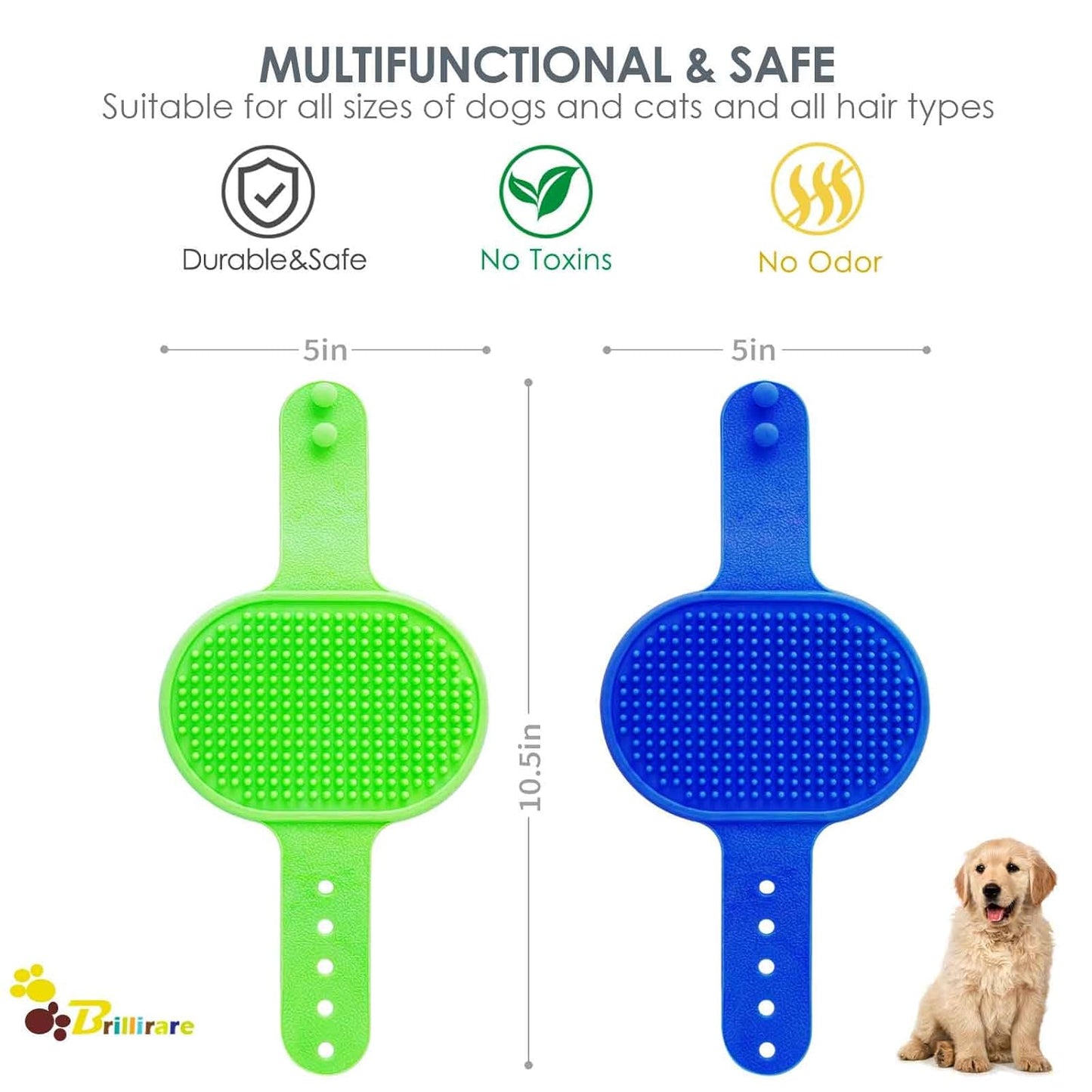 2 Pack Dog Grooming Brush, Premium Soft Silicone Pet Bath Brushes with Adjustable Handle, Shampoo Soothing Comb for Wet Dry Long Short Haired Dogs & Cats Massaging, Deshedding