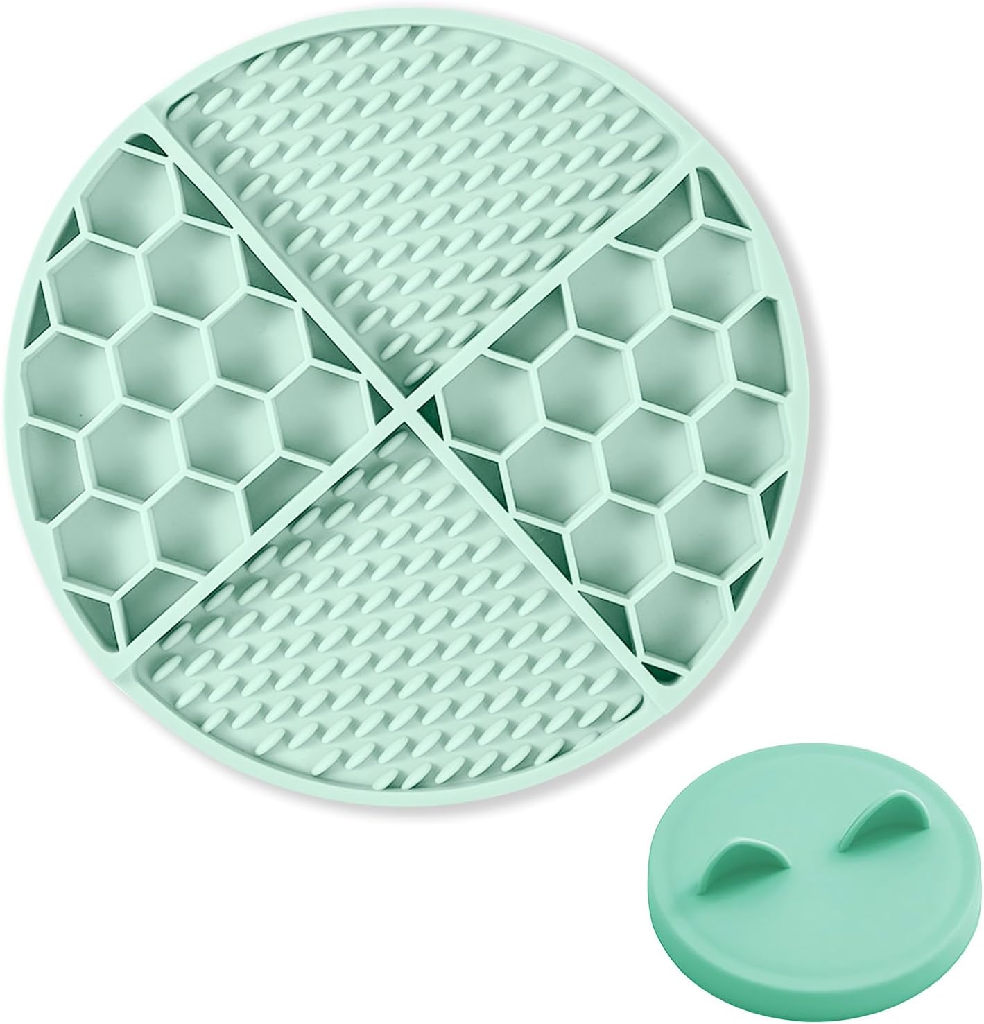 Pet Licking Mat Set with Suction Cups & Can Lid for Dogs and Cats, Food-Grade Silicone Slow Feeding Puzzle Toy, Non-Slip Dog Treat Mat for Anxiety & Boredom Relief (Mint Green)