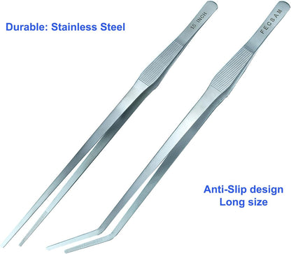 Aquarium Aquascape Tools Kit + Brush - 15 inch Stainless Steel Aquatic Tweezers/Feeding Tongs, Scissors, Spatula, Algae Scraper, Rake for Fish Tank Cleaning Scrubbing, Trimming, Terrarium Supplies