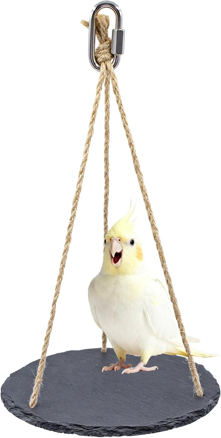 Bird Toys, Swing Perch Toys with Slate Rock and, Bird Playground, Cage Accessories for Budgies, Cockatiels, Lovebirds, Green Cheeks, Small to Medium Birds