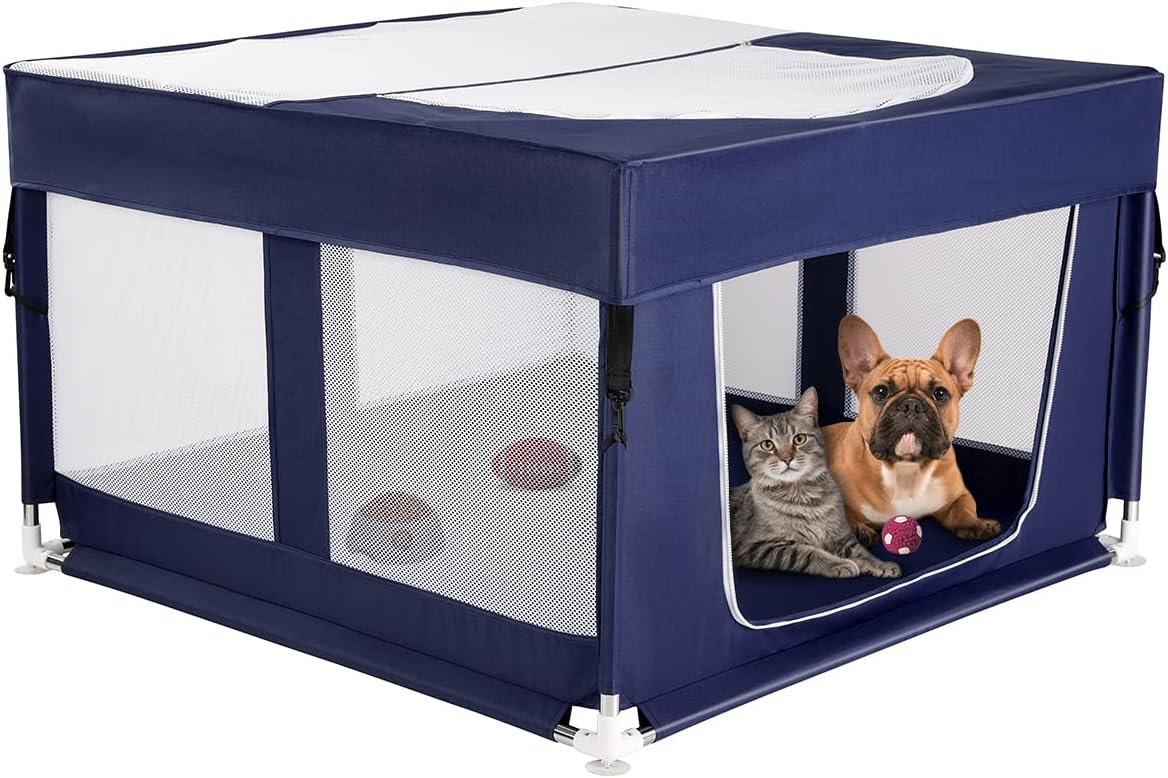 Puppy Playpen with Cover, Dog Playpen for Puppies or Small,Dog Fence Pet Playpen for Indoor & Outdoor,Sturdy Safety Whelping Box,Puppy Cage with Zipper Door,42x42 x26 inch