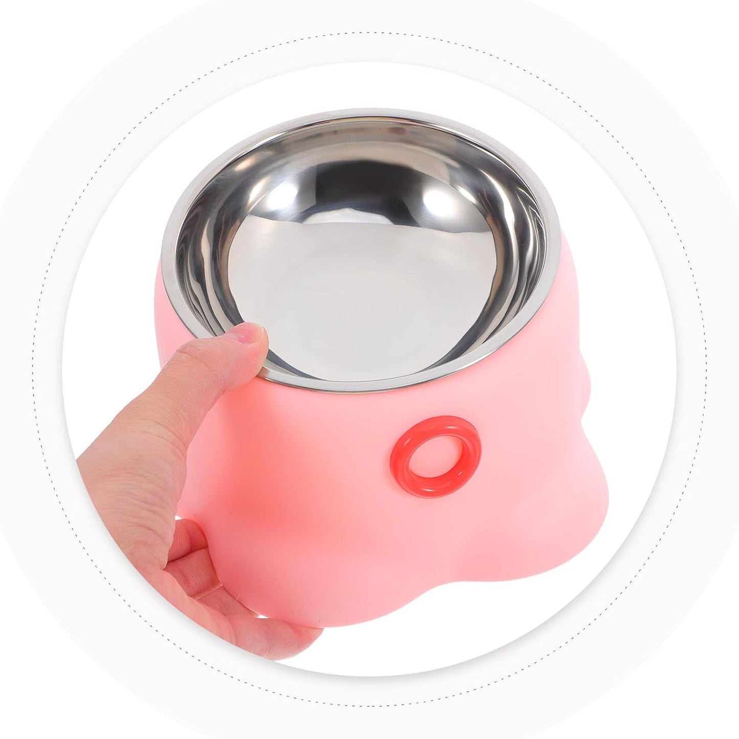 ERINGOGO Stainless Steel Cat Feeding Bowl Non-Tipping Pet Water Dish Portable Dog Food Tray Peach Pink for Home and Travel Use