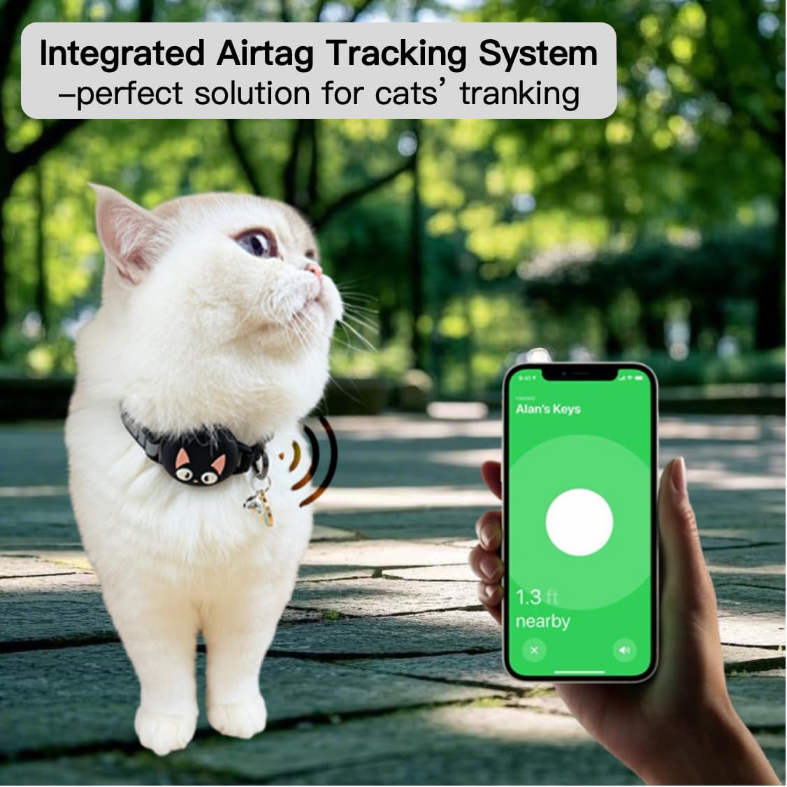 Unifuncy Waterproof and Reflective Breakaway Airtag Cat Collar with Built-in Airtag Holder, Lightweight and Adjustable Collar for Cats, Perfect Cat Tracker Accessory (Airtag Not Included)- Black