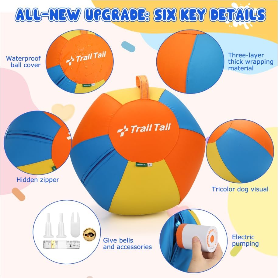 Trail Trail Herding Ball for Dogs,18” Large Indestructible Dog Ball with Electric Pump,Horse Dog Herding Toys for Australian Shepherd Collie amall/Medium Dogs(Waterproof Tri-Color Upgraded Cover)