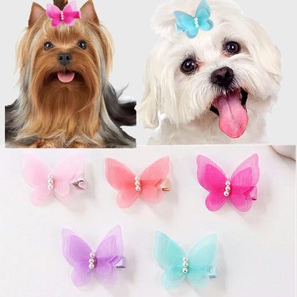 10pcs Pet Hair Accessories, Butterfly Pearl Hair Clips for Girls Cats and Dogs, Grooming Bowknot Attachments
