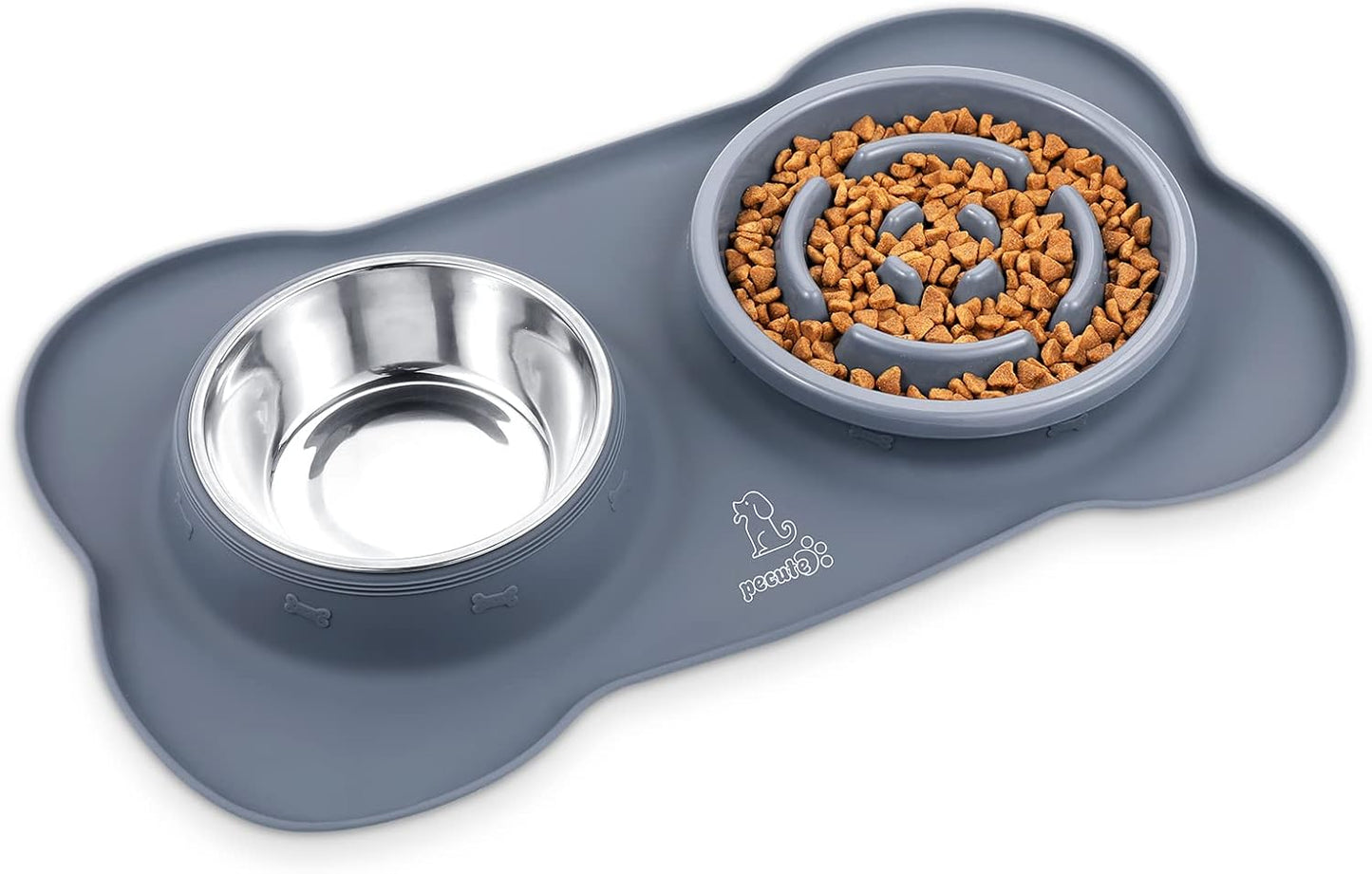 Pecute Slow Feeder Dog Bowls to Slow Down Eating, Dog Bowl Slow Feeder with No-Spill Non-Skid Silicone Mat, Food-Grade Safe Dog Food Bowls Slow Feeder, Stainless Steel Dog Water Bowl for Dogs Cats