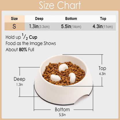 SUPERDESIGN Slow Feeder Dog Bowl Cat Bowl 1/2 Cup Slow Feeding Dog Bowl for Small Medium Breed Anti Gulping Healthy Eating Interactive Bloat Stop Fun Alternative Non Slip Puzzle Dog Food Bowl, White