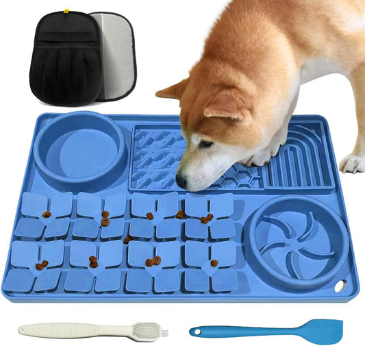 Lick Mat for Dogs Blue and Pet Hair Removal Glove