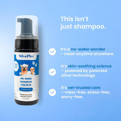 No Rinse Deodorizing Dry Pet Shampoo Plus Conditioner Foam for Dogs and Cats, Waterless Cleanse Enhanced with AG21 Chitosan-Silver Natural Coat Refresh, 5 Oz