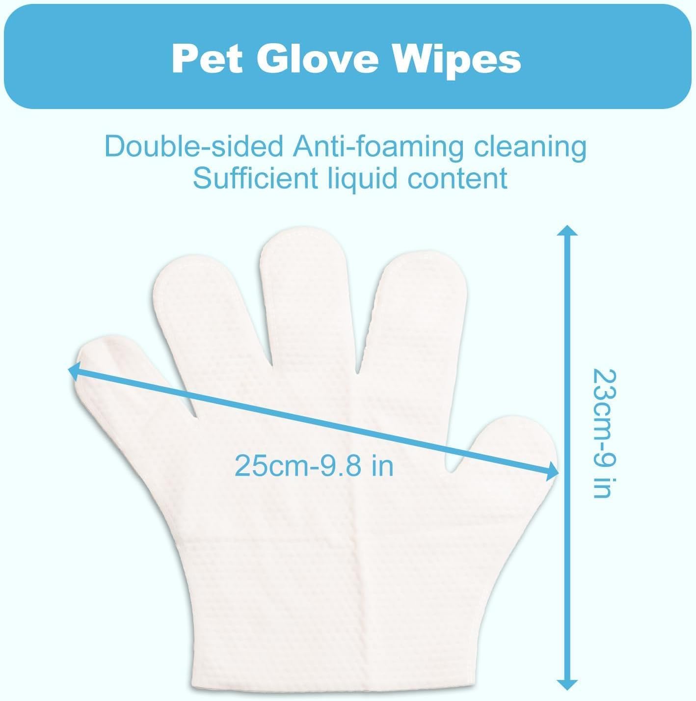 Pet Cleaning Glove Wipes for Dogs & Cats, Cleaning and Deodorizing Disposable Bathing Wipes for Fur, Paws and Butt,Rinse Free for Grooming and Travel, Hypoallergenic Unscented, 6 PCS