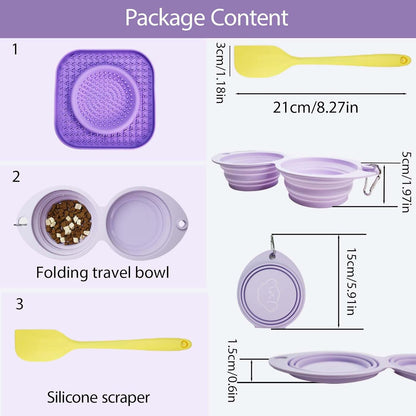 Dog Lick Bowl Mat Purple, Anxiety Relief Lick Mat for Pets, Silicone Slow Feeder Mat, Dishwasher Safe - Collapsible Dog Water Bowl