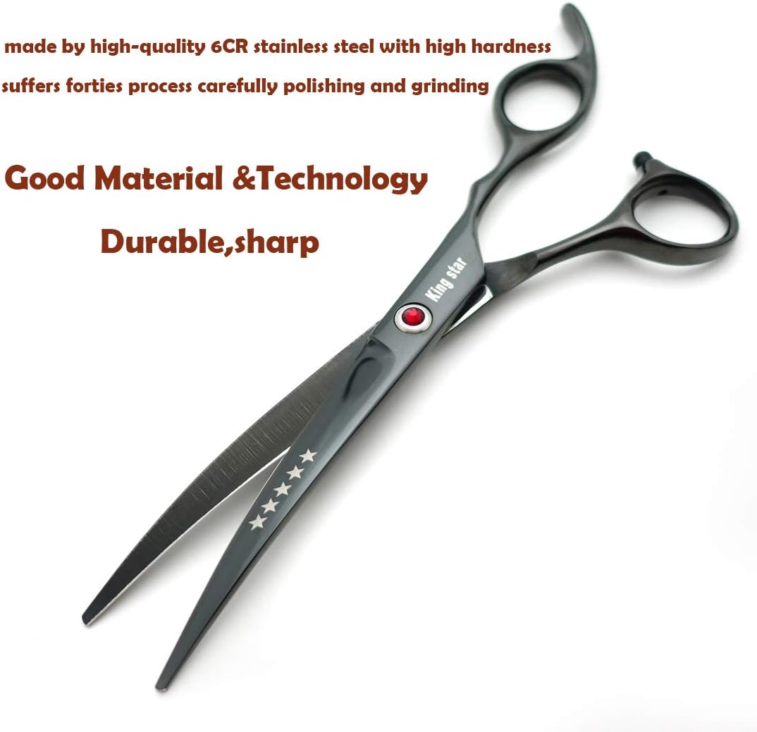 KINGSTAR 7.0in Titanium Black Professional Pet Grooming Scissors Set,Straight & Thinning & Curved Scissors 4pcs Set for Dog Grooming,(Black)