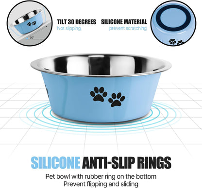 Stainless Steel Dog Bowls, Nonslip Rubber Bottom No Spill Proof Skid Metal Insulated Dog Bowls for Large Medium Small Breed Dogs (Blue, 3.6 Cups/29 OZ)
