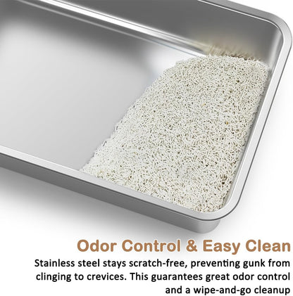 SZEE XL Stainless Steel Litter Box, Top Exit Design, Non Stick, No Smell, Easy Cleaning, Activated Charcoal Odor Control Design, Half/Fully Enclosed Design, Footboard, Trapping Mat & Scoop Included