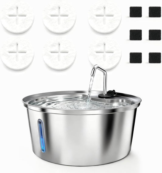 Dog Water Fountain Stainless Steel & 6 Pcs Fountain Filters