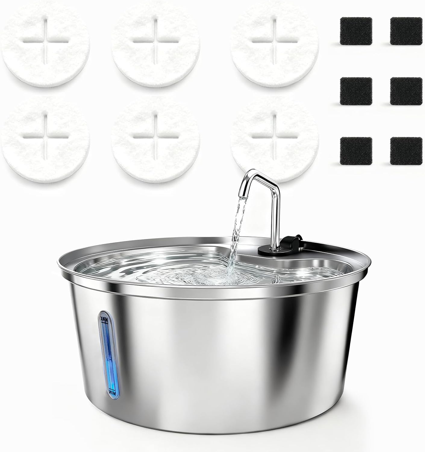 Dog Water Fountain Stainless Steel & 6 Pcs Fountain Filters