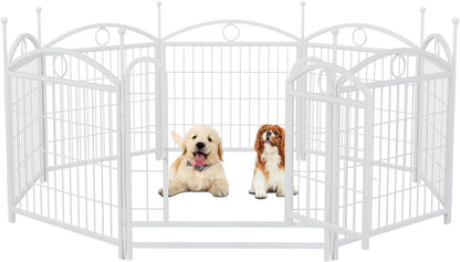 Dog Playpen Indoor 24 Inch 8 Panels Metal Dog Pen Pet Dog Fence Outdoor Exercise Pen with Doors White A Win-Win Solution Outdoor Ready