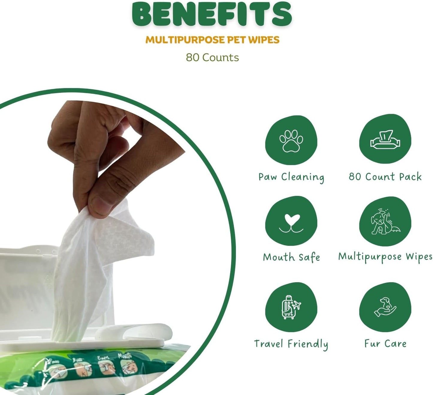 BASIL - Pet Grooming Wipes – 80 Count (8″ × 8″) | Aloe Vera, Vitamin E & Castor Oil Infused | Multi-Purpose Wipes for Dogs, Cats & Puppies | Cleans Paws, Ears, Mouth & Butt | Lemon Scent, Paraben-Free