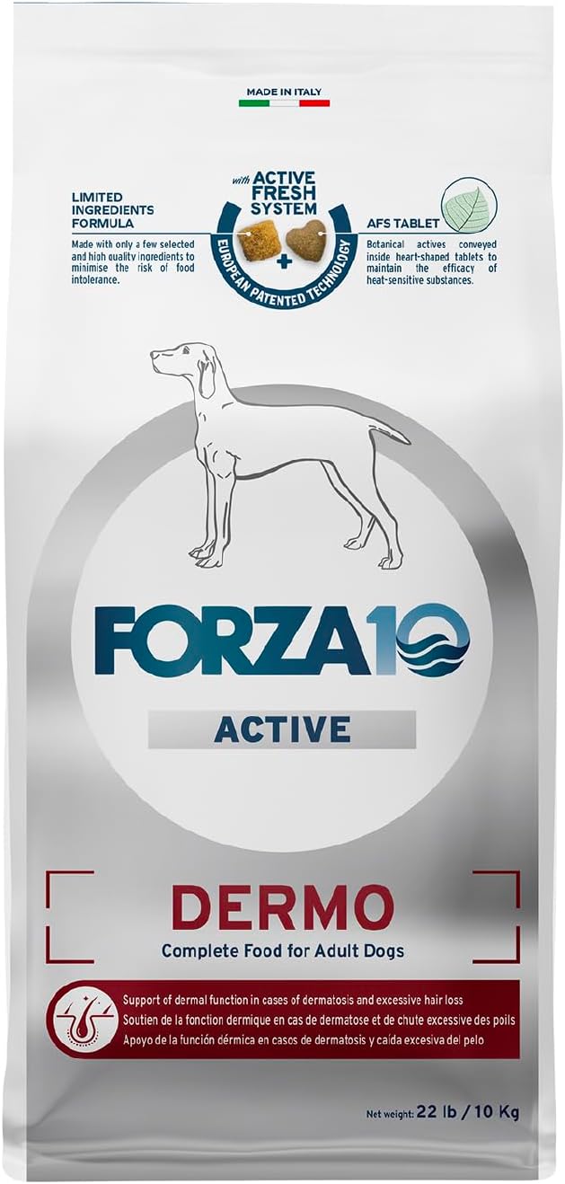 Forza10 - Dog Food, Dermo Dry Food for Itchy Skin, Sensitive Stomach & Coat Health, Limited Ingredient Dog Food, Non-GMO, Fish Flavor, Made in Italy (22 lb)