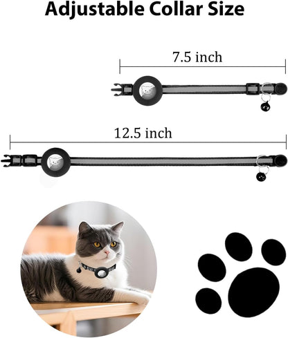Joytale Reflective AirTag Cat Collar, Breakaway Buckle, 2 Pack Lightweight AirTag Holder Pet Collars with Bell, Adjustable 7.5-12.5 Inch for Girl Boy Cats Kitten Puppy, Black