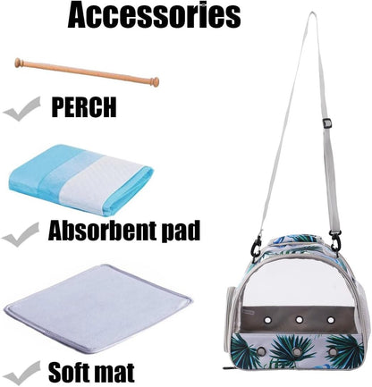 Portable Small Bird Travel Carrier Cage with Stand Perch, Bird Carrier to Carry Parakeet Budgies Parrot Cockatiel Conure Outdoor, Front Clear Window with Floral Printing
