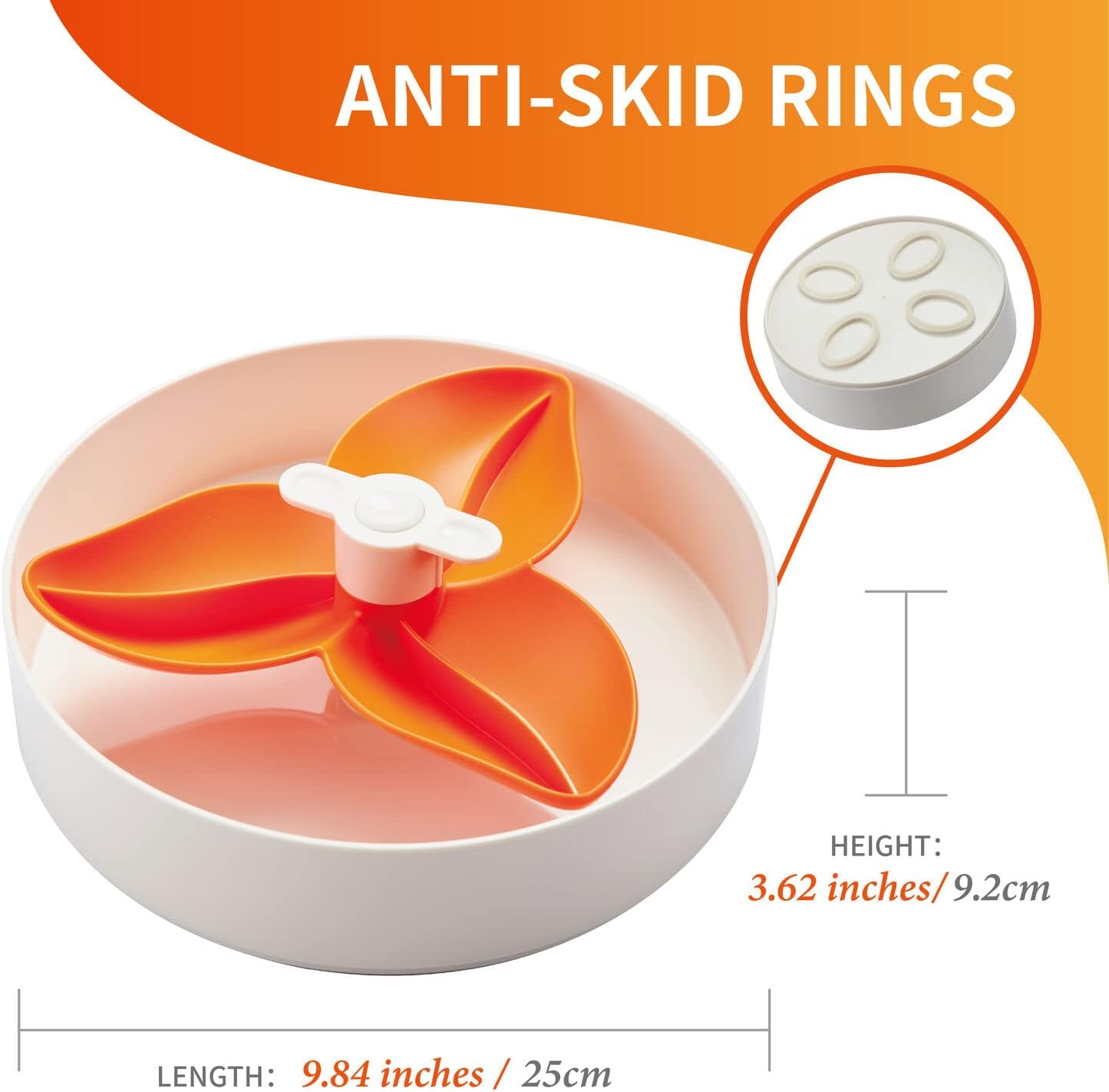 PetDreamHouse Spin Slow Feeder Bowl for Dogs, Interactive Moving Center Piece, Bougainvillea Design Orange, Level = Easy