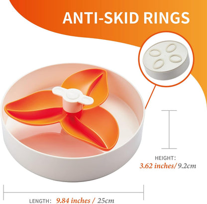 PetDreamHouse Spin Slow Feeder Bowl for Dogs, Interactive Moving Center Piece, Bougainvillea Design Orange, Level = Easy