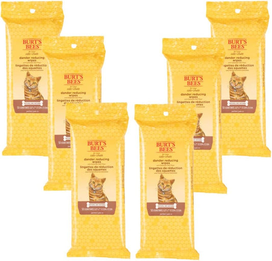 Burt's Bees for Pets For Cats Natural Dander Reducing Wipes | Kitten and Cat Wipes For Grooming, | 50 Count Cat Wipes for Dander Control - 6 Pack (300 Wipes Total)