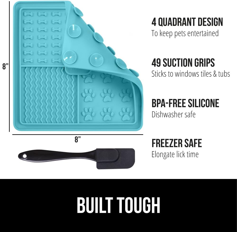 GORILLA GRIP BPA Free Silicone Lick Mat for Dogs, 49 Powerful Grip Suction Cups, Dishwasher and Freezer Safe Flexible Licking Pad for Dog Baths, Cat Grooming, Nail Trimming, Turquoise Pink 2 Pack