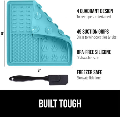 GORILLA GRIP BPA Free Silicone Lick Mat for Dogs, 49 Powerful Grip Suction Cups, Dishwasher and Freezer Safe Flexible Licking Pad for Dog Baths, Cat Grooming, Nail Trimming, Turquoise Pink 2 Pack