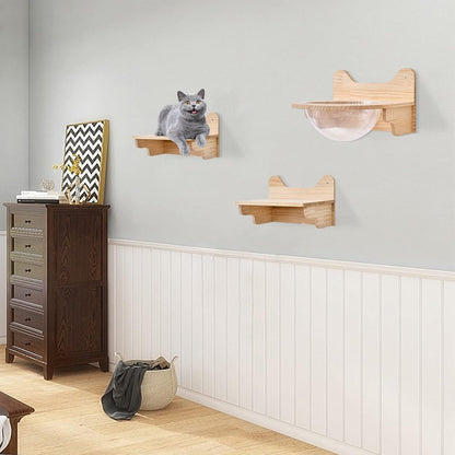 Wooden Cat Space Capsule with Jumping Platforms, Wall-Mounted Pet Bed with Acrylic Dome, Pine Wood Climbing Perch, Large Transparent House for Home, Cat Cafes, Pet Stores, Pet Hospitals