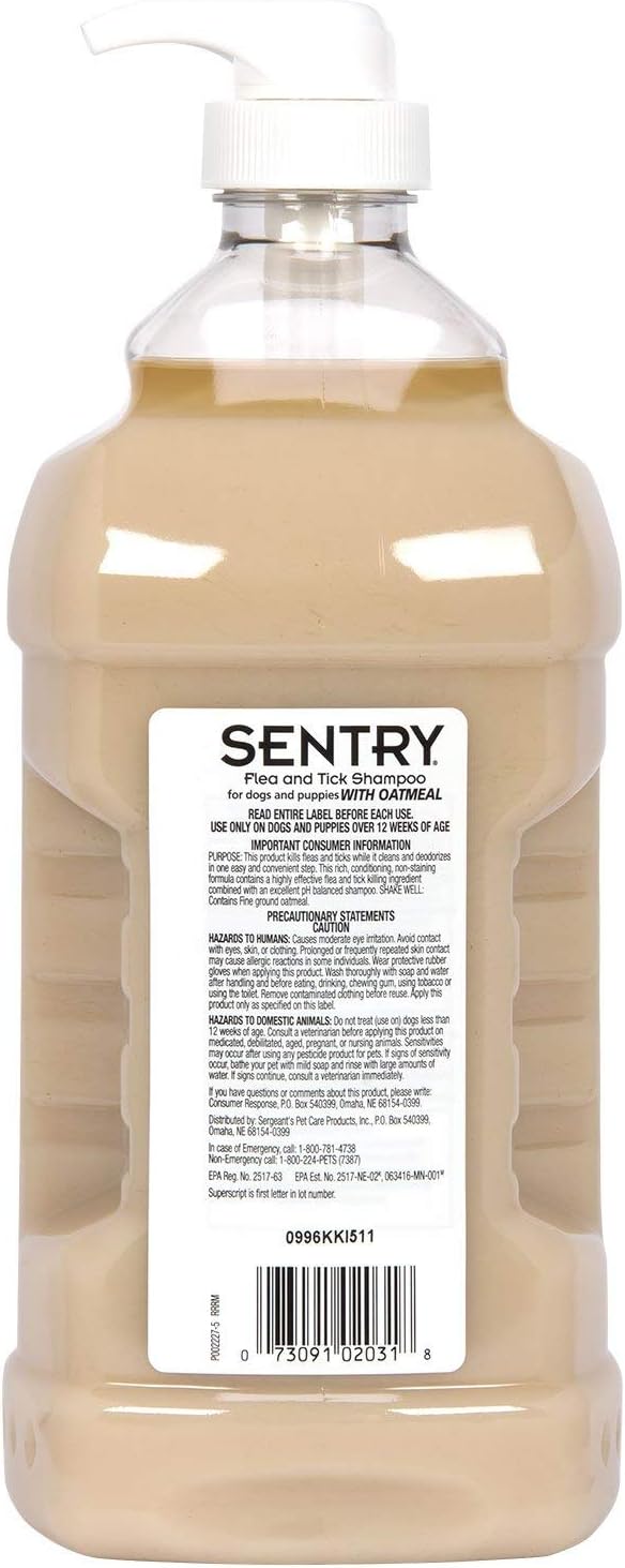 SENTRY Oatmeal Flea and Tick Shampoo for Dogs, Rid Your Dog of Fleas, Ticks, and Other Pests, Hawaii Ginger Scent, 63.5 oz