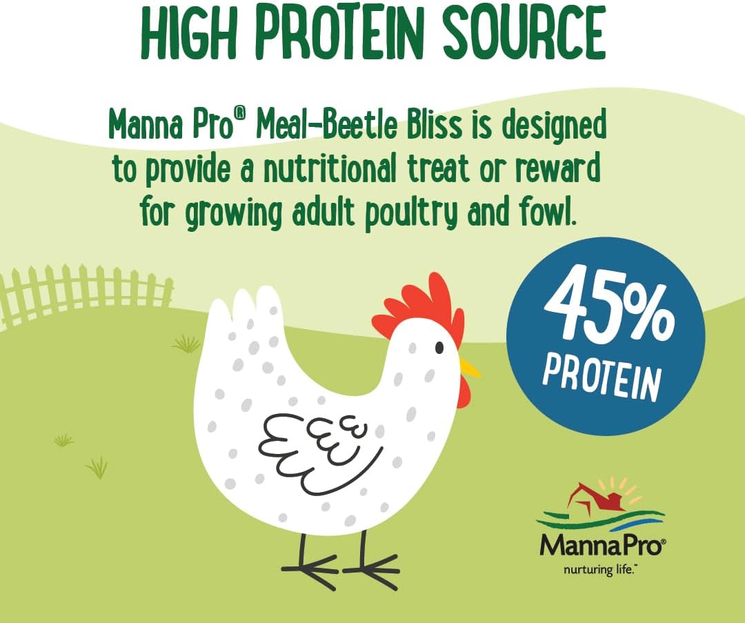 Manna Pro Farmhouse Favorites Beetle Bliss Poultry Treat – Blend of Mealworms and Beetles – All Natural Treat for Chickens, Ducks, Geese, Turkeys, & Guinea Fowl – 45% Protein – 25oz